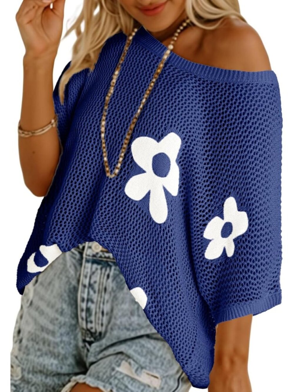 Women's Purple Short Crochet Sweaters Cover Ups Lightweight Knit Pullover Tops